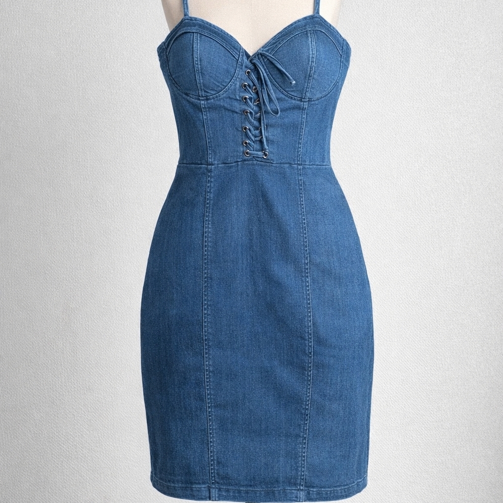 Denim Lace-Up Mini Dress